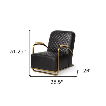 36" Black and Gold Leather Lounge Chair HomeRoots