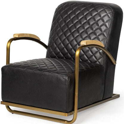 36" Black and Gold Leather Lounge Chair HomeRoots