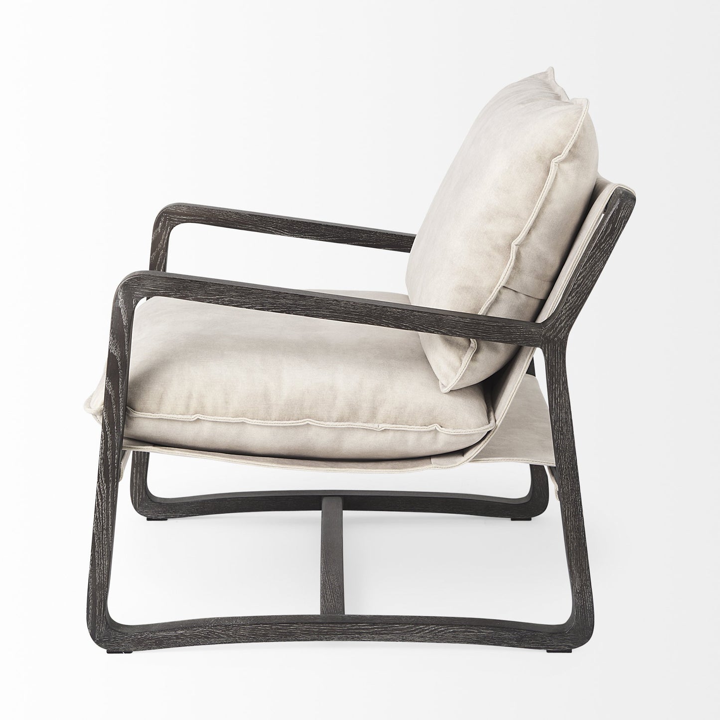 34" Cream And Black Fabric Lounge Chair