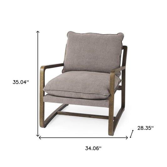 34" Gray and Brown Fabric Lounge Chair HomeRoots