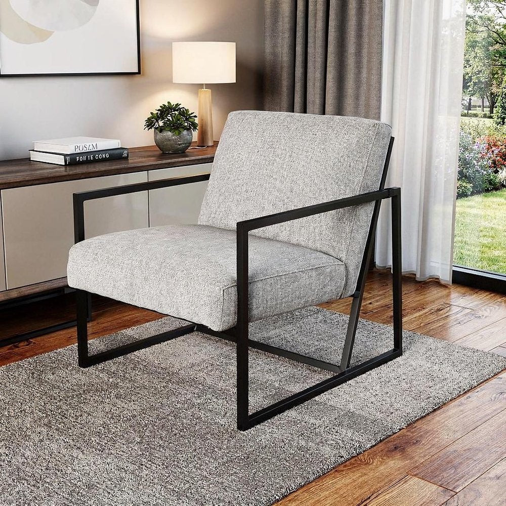 33" Gray and Black Fabric Wingback Chair HomeRoots