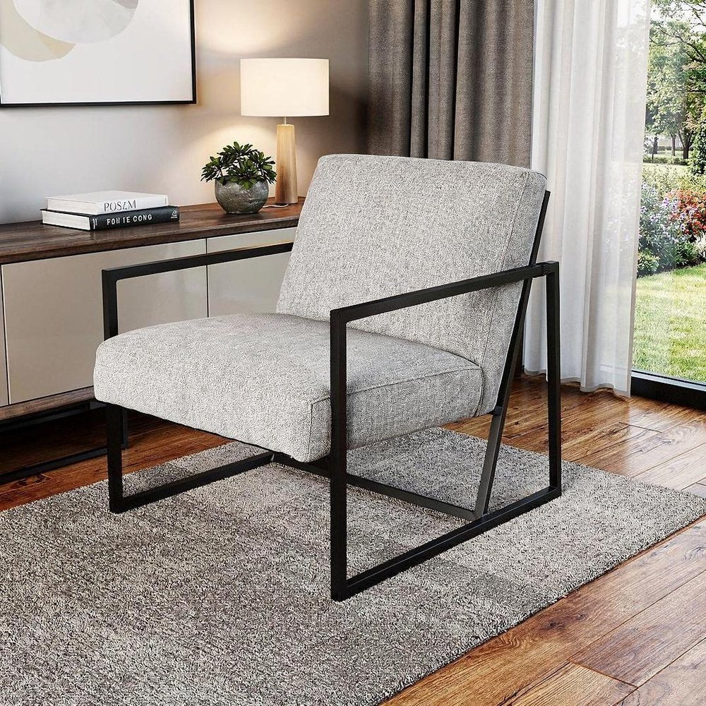 33" Gray and Black Fabric Wingback Chair HomeRoots