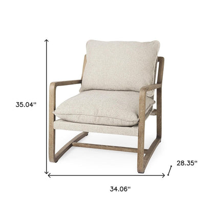 34" Beige And Wood Brown Fabric Lounge Chair HomeRoots