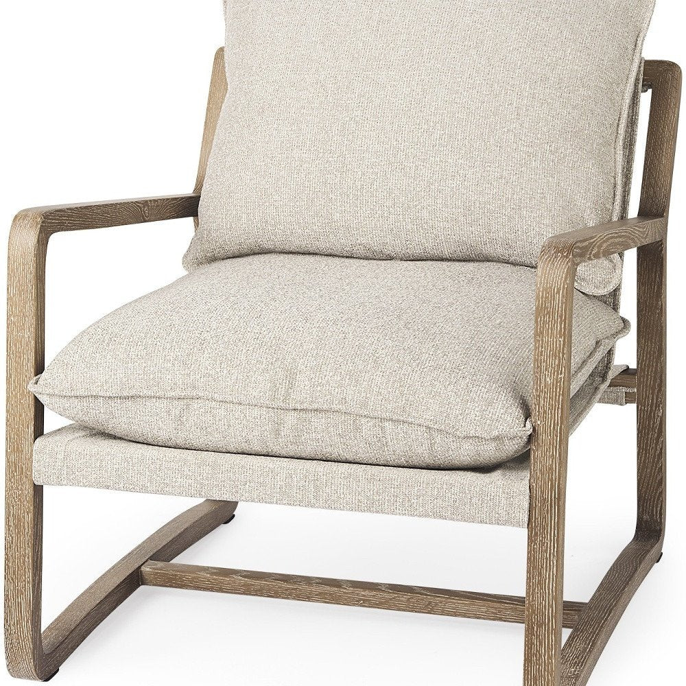 34" Beige And Wood Brown Fabric Lounge Chair HomeRoots