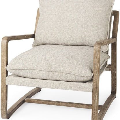 34" Beige And Wood Brown Fabric Lounge Chair HomeRoots