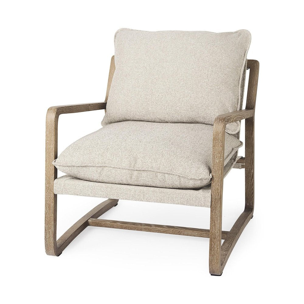 34" Beige And Wood Brown Fabric Lounge Chair HomeRoots