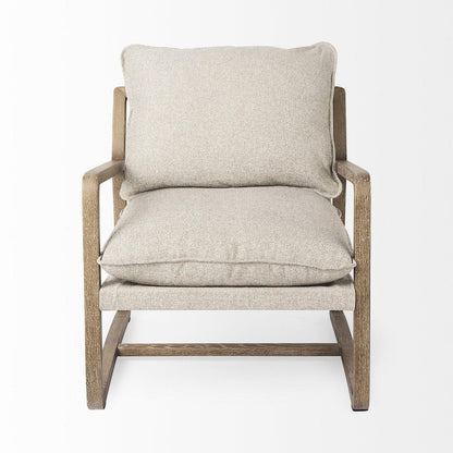 34" Beige And Wood Brown Fabric Lounge Chair HomeRoots