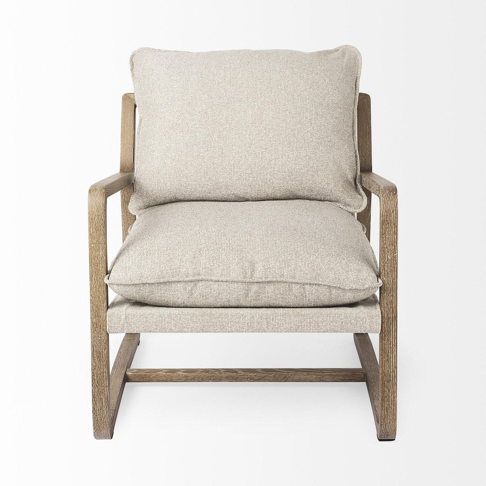 34" Beige And Wood Brown Fabric Lounge Chair HomeRoots