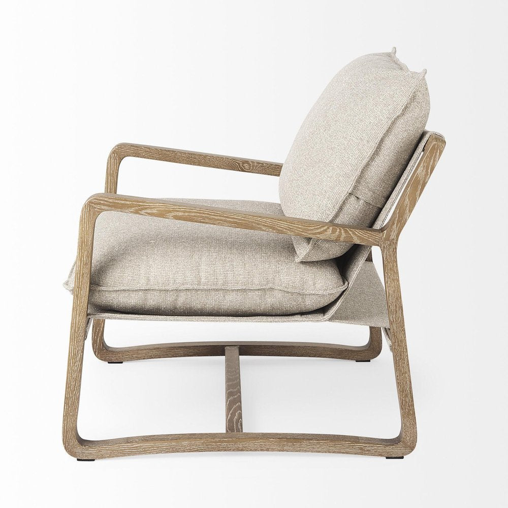 34" Beige And Wood Brown Fabric Lounge Chair HomeRoots
