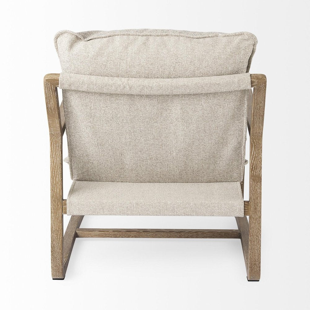 34" Beige And Wood Brown Fabric Lounge Chair HomeRoots
