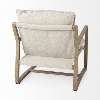 34" Beige And Wood Brown Fabric Lounge Chair HomeRoots