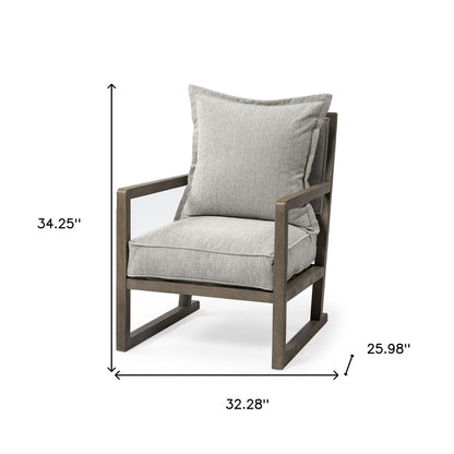 32" Ash Gray And Brown Fabric Arm Chair