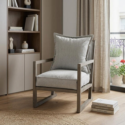 32" Ash Gray and Brown Fabric Arm Chair HomeRoots