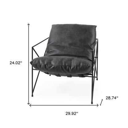 30" Black Faux Leather Distressed Wingback Chair HomeRoots