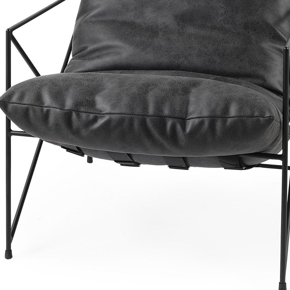 30" Black Faux Leather Distressed Wingback Chair HomeRoots