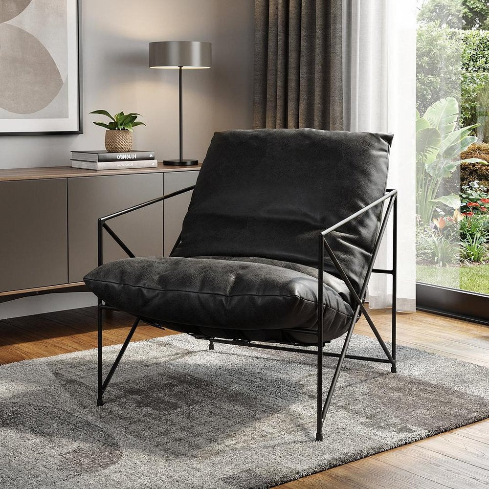 30" Black Faux Leather Distressed Wingback Chair HomeRoots