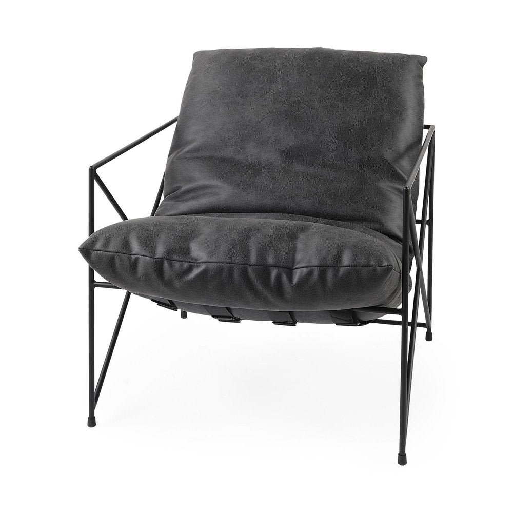 30" Black Faux Leather Distressed Wingback Chair HomeRoots