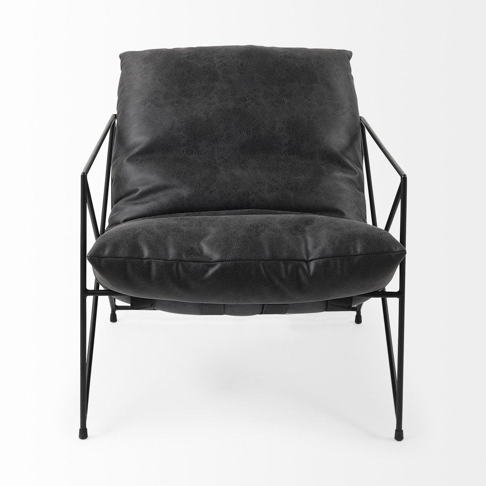 30" Black Faux Leather Distressed Wingback Chair HomeRoots