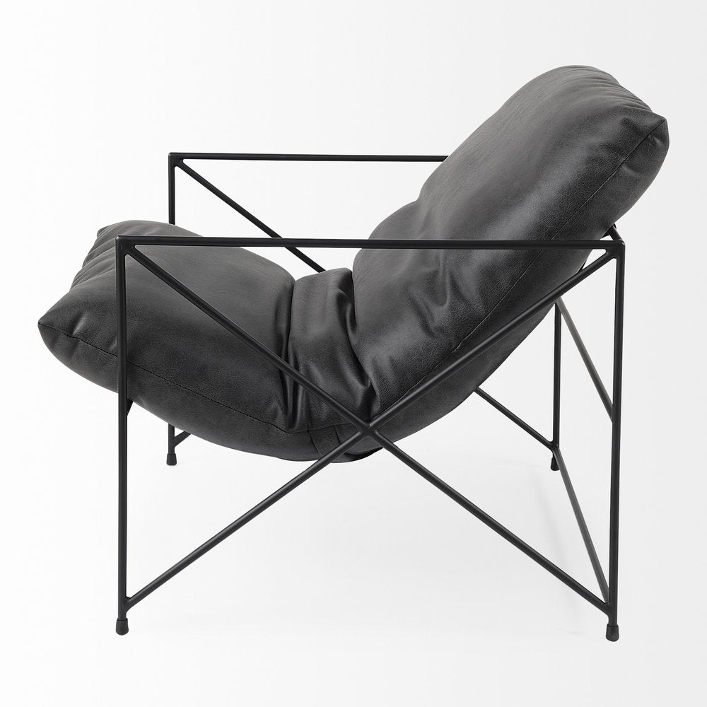 30" Black Faux Leather Distressed Wingback Chair HomeRoots