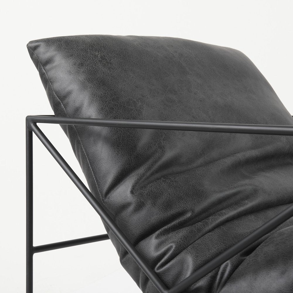 30" Black Faux Leather Distressed Wingback Chair HomeRoots