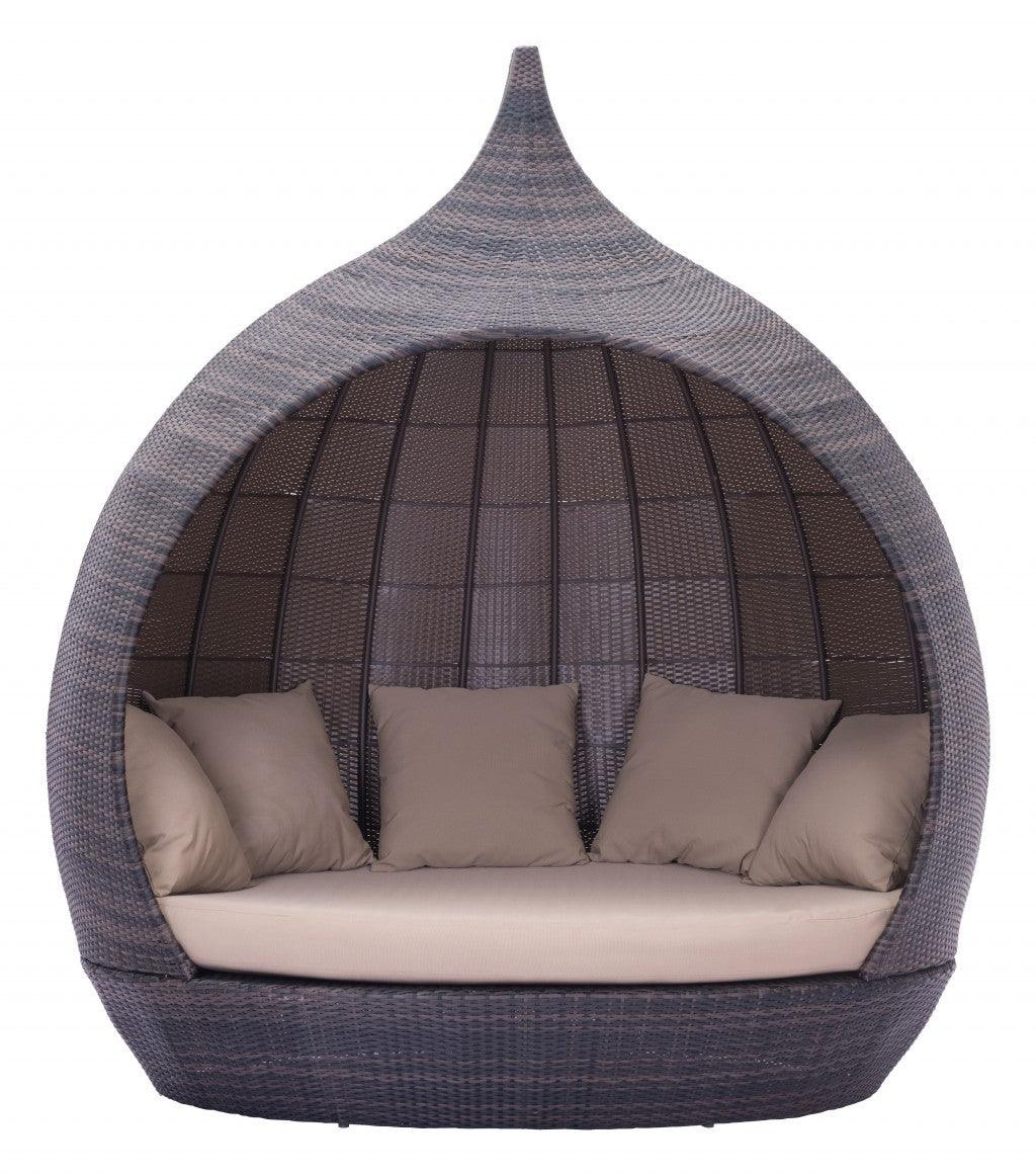 Teardrop Shaped Brown and Beige Daybed - FurniFindUSA