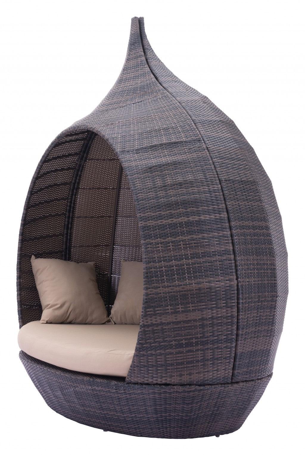 Teardrop Shaped Brown and Beige Daybed - FurniFindUSA