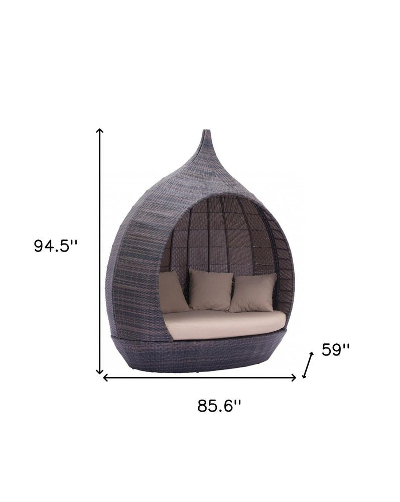 Teardrop Shaped Brown and Beige Daybed — view 1
