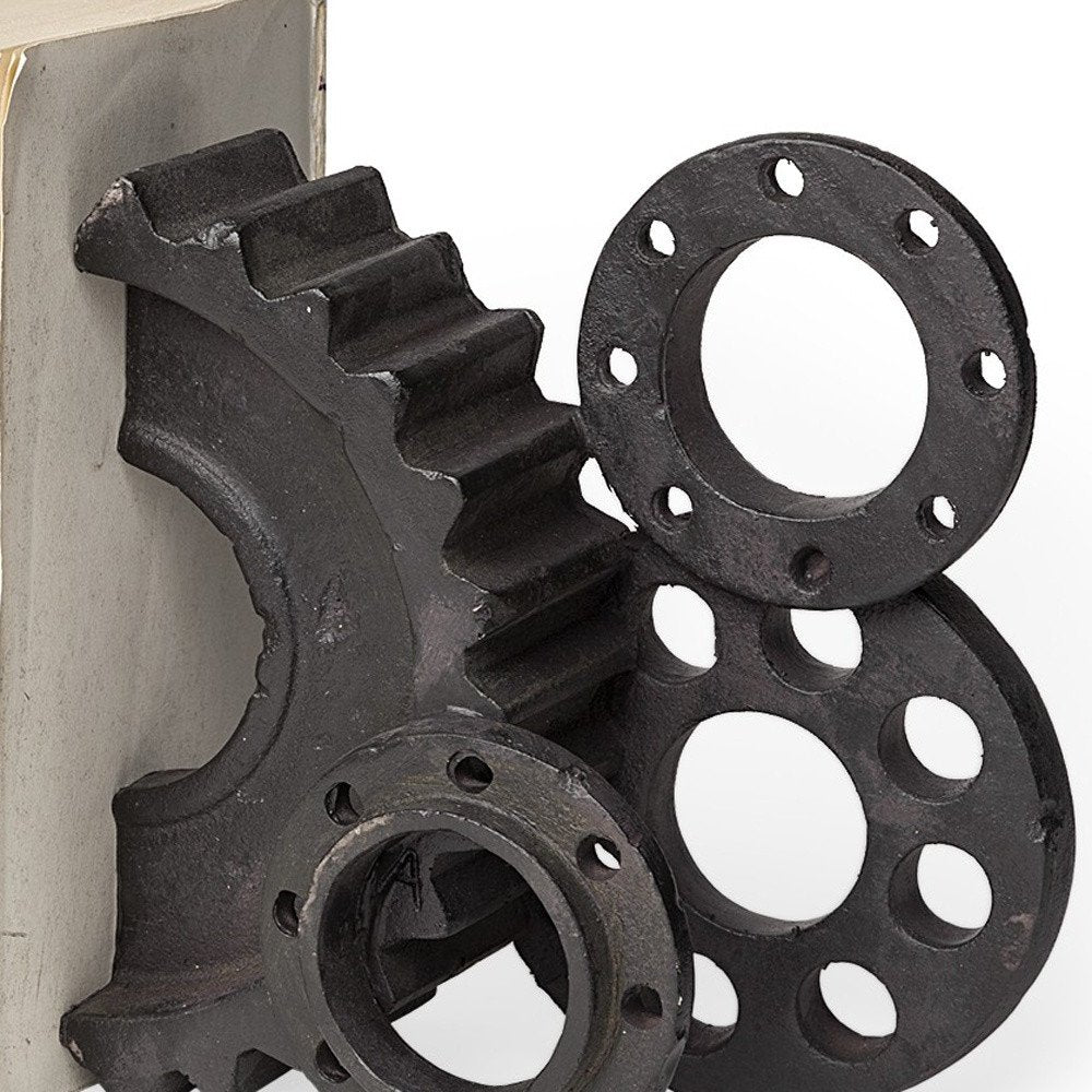 Set of Two Matte Black Industrial Cog Bookends HomeRoots