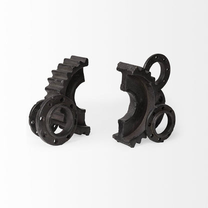 Set of Two Matte Black Industrial Cog Bookends HomeRoots