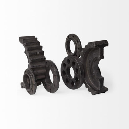 Set of Two Matte Black Industrial Cog Bookends HomeRoots