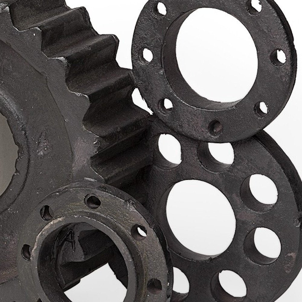 Set of Two Matte Black Industrial Cog Bookends HomeRoots
