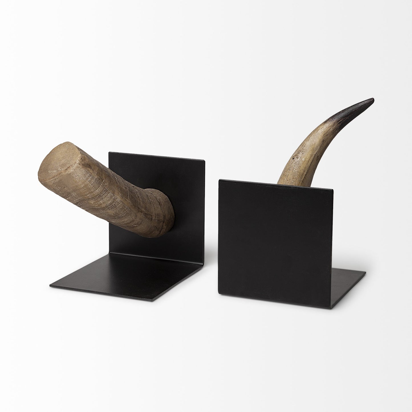 Set of Two 6" Brown and Black Ceramic Horn Decorative Bookends