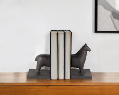 Black Cast Aluminum Horse Shaped Bookends