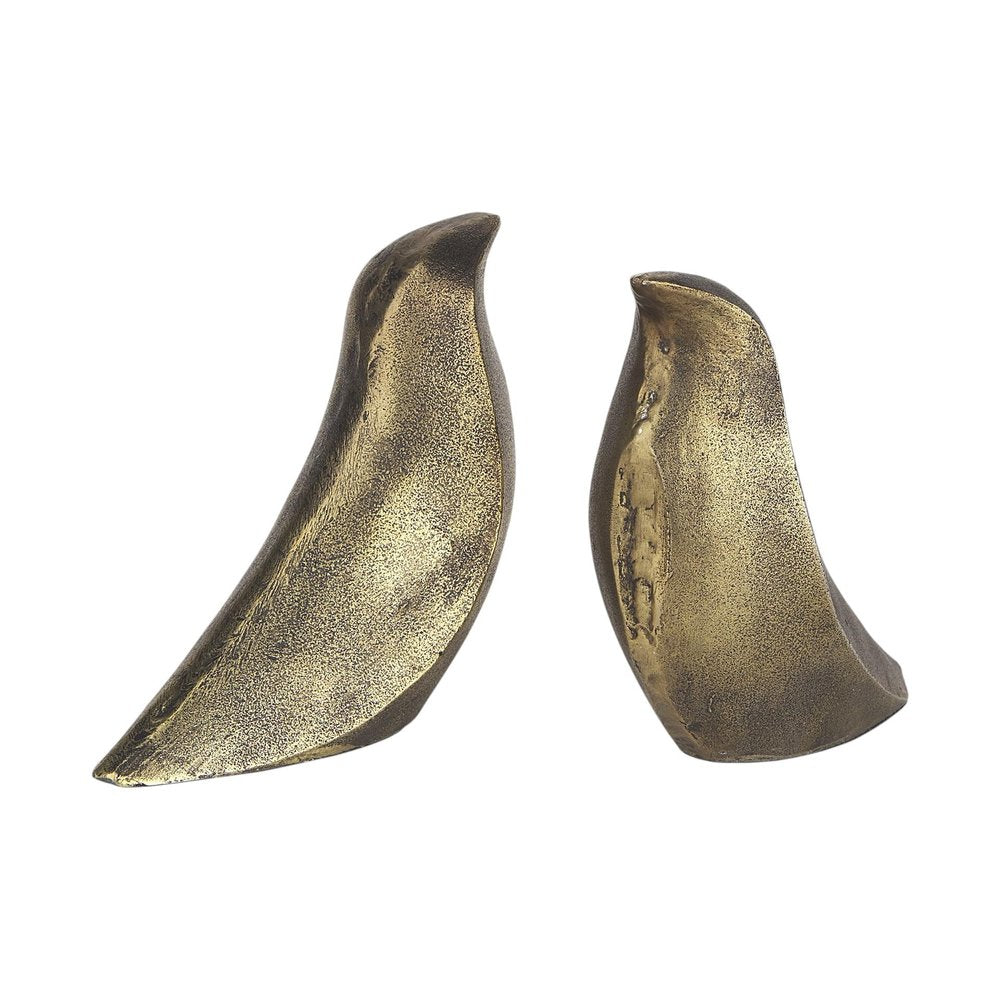 Set of Two 3" Gold Metal Bird Decorative Bookends HomeRoots