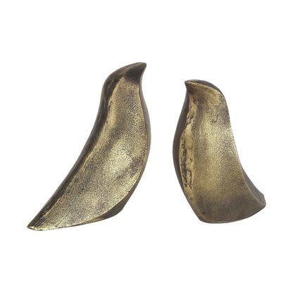 Set of Two 3" Gold Metal Bird Decorative Bookends HomeRoots