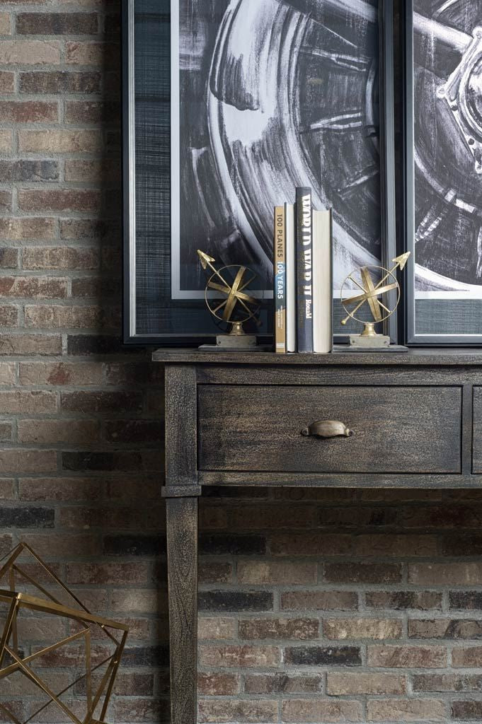 Set of Two Black And Gold Wood And Metal Sphere Compass Decorative Bookends