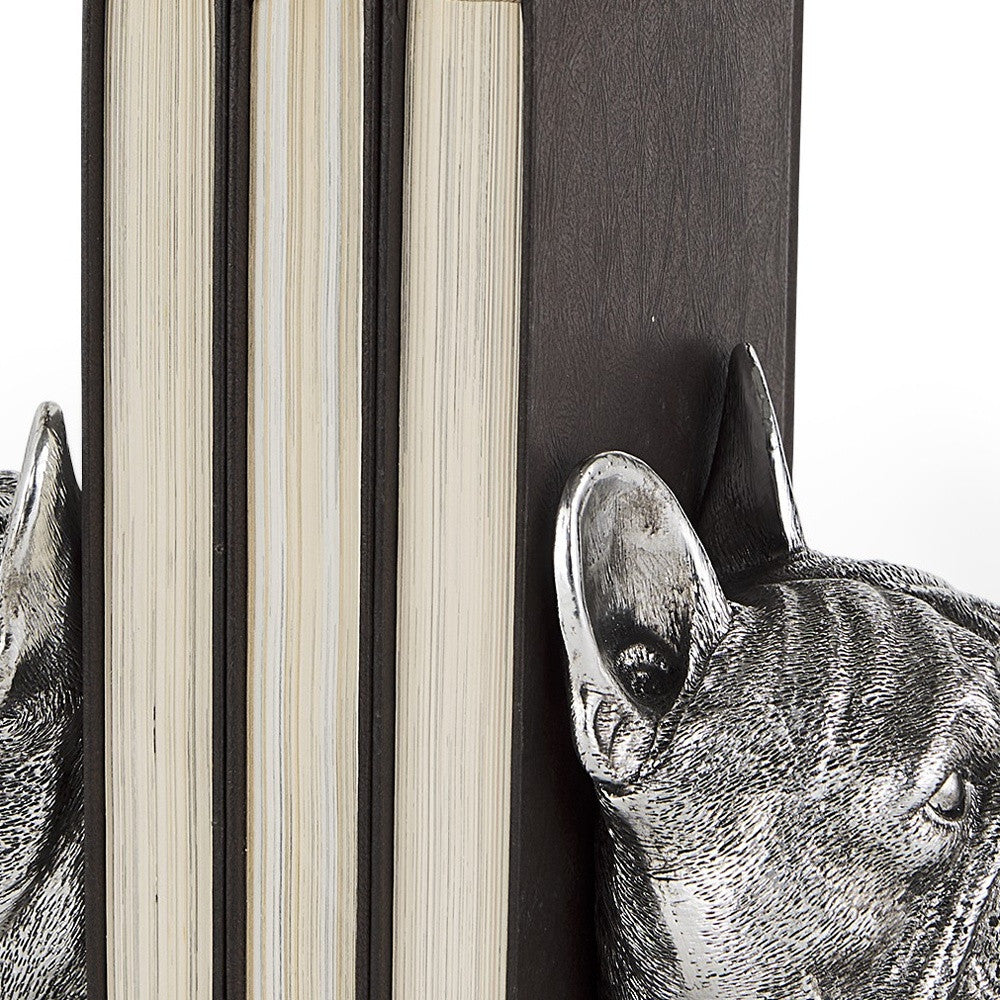 Set of Two 6" Silver Metal Dog Decorative Bookends