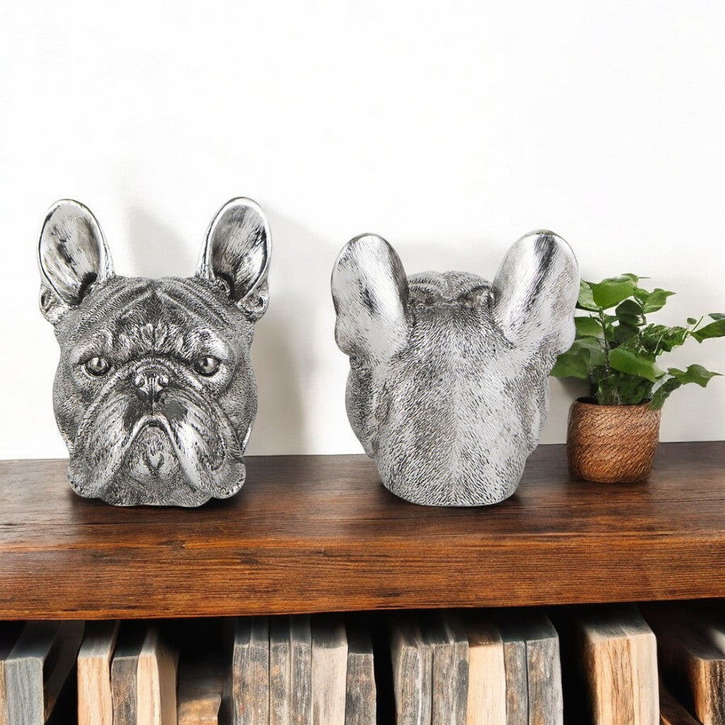 Set of Two 6" Silver Metal Dog Decorative Bookends