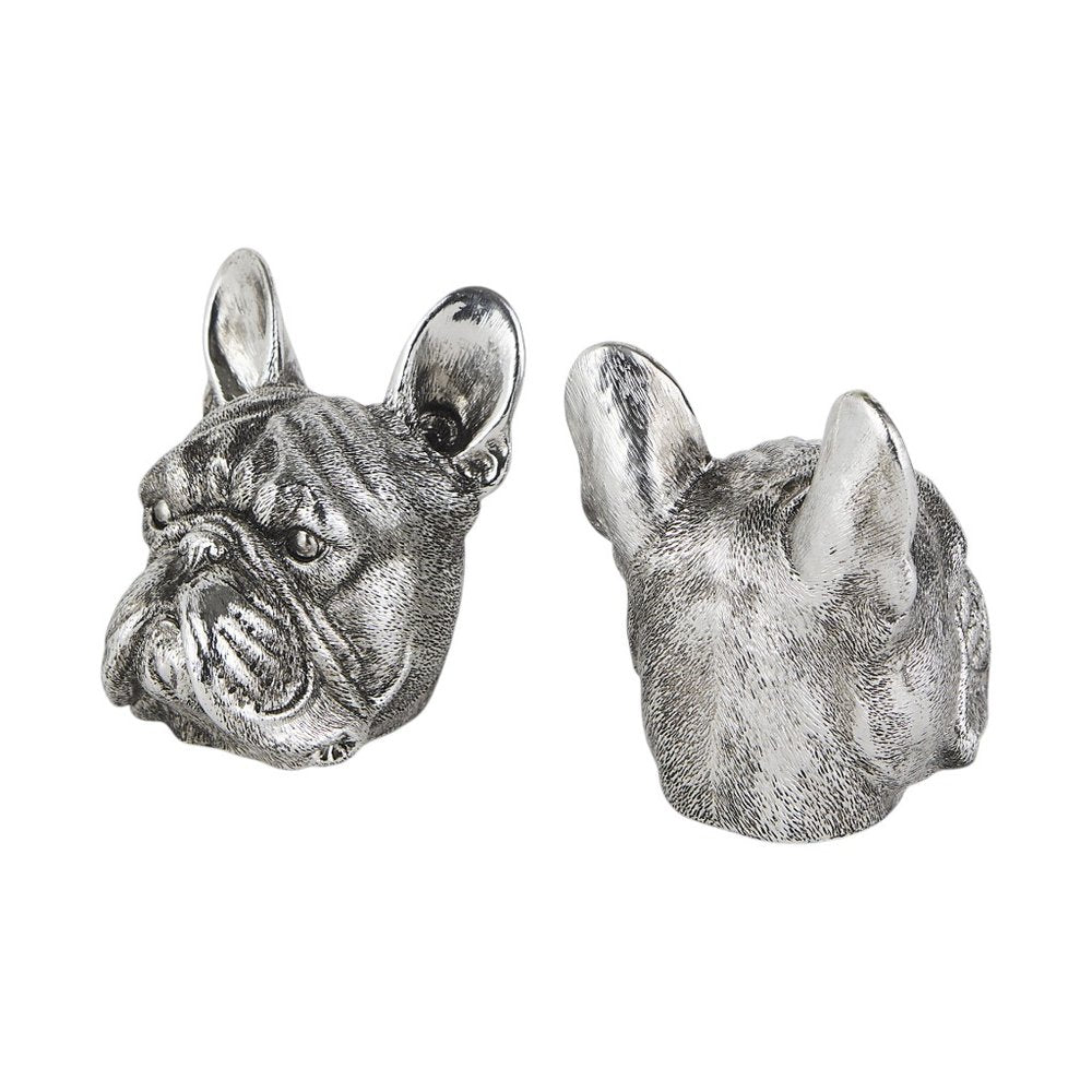 Set of Two 6" Silver Metal Dog Decorative Bookends HomeRoots
