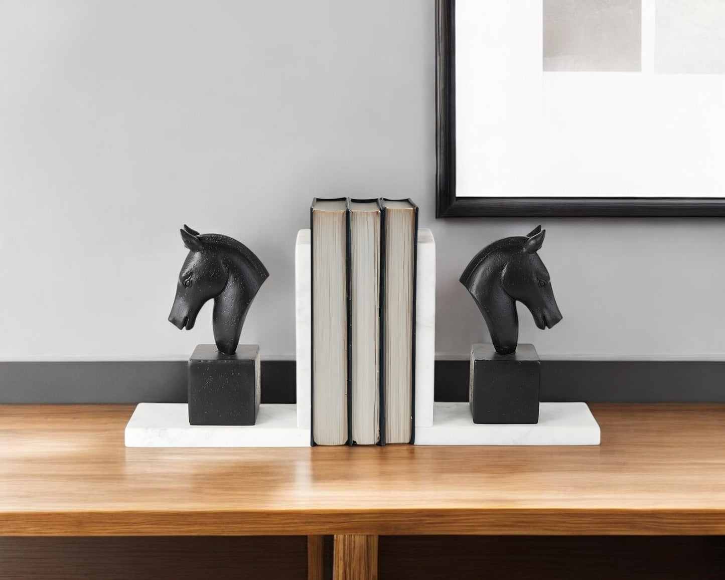 Set of Two 8" Black Glass Horse Decorative Bookends