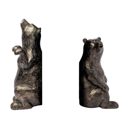 Set of Two Gray Resin Bear Decorative Bookends HomeRoots