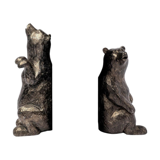 Set of Two Gray Resin Bear Decorative Bookends HomeRoots
