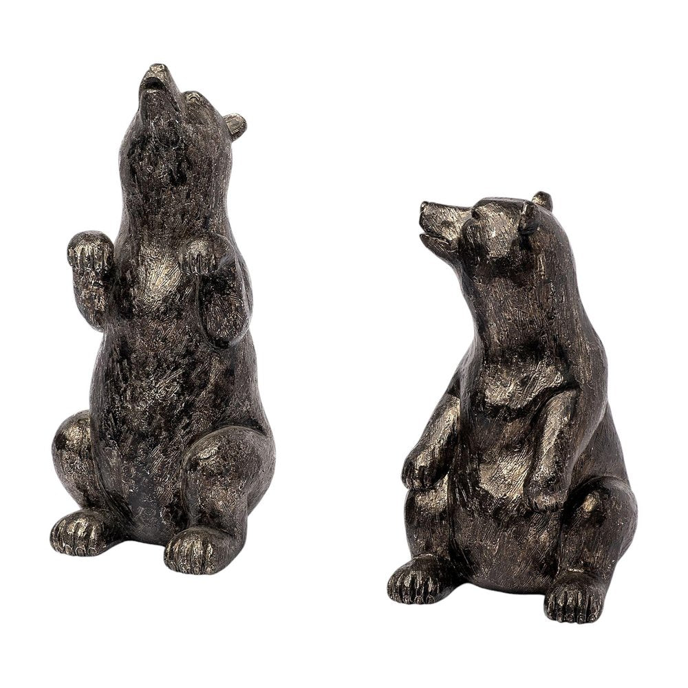 Set of Two Gray Resin Bear Decorative Bookends HomeRoots