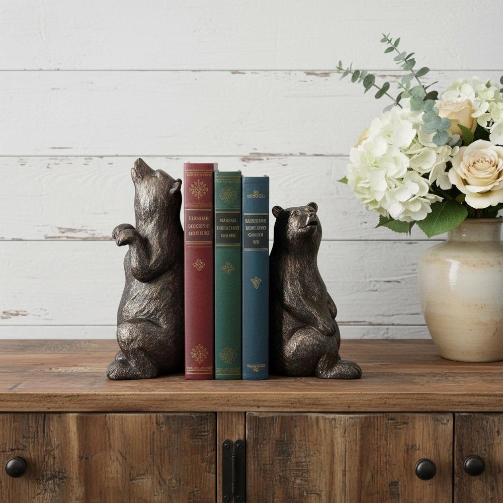 Set of Two Gray Resin Bear Decorative Bookends — view 9