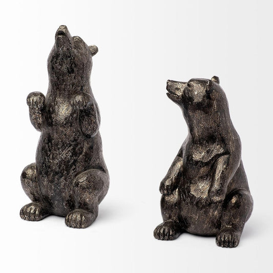 Set of Two Gray Resin Bear Decorative Bookends HomeRoots