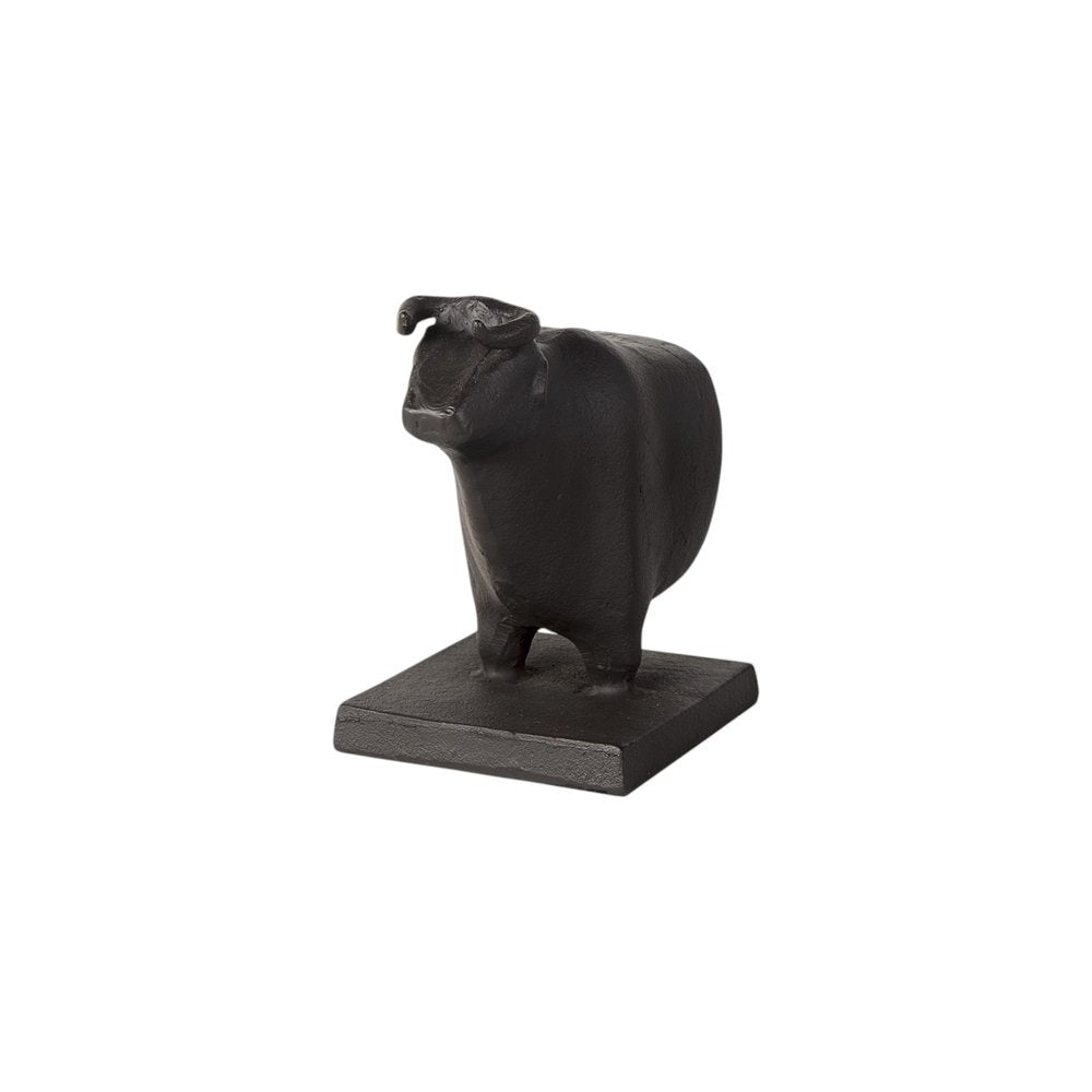 Set of Two 7" Black Fabric Bull Decorative Bookends HomeRoots