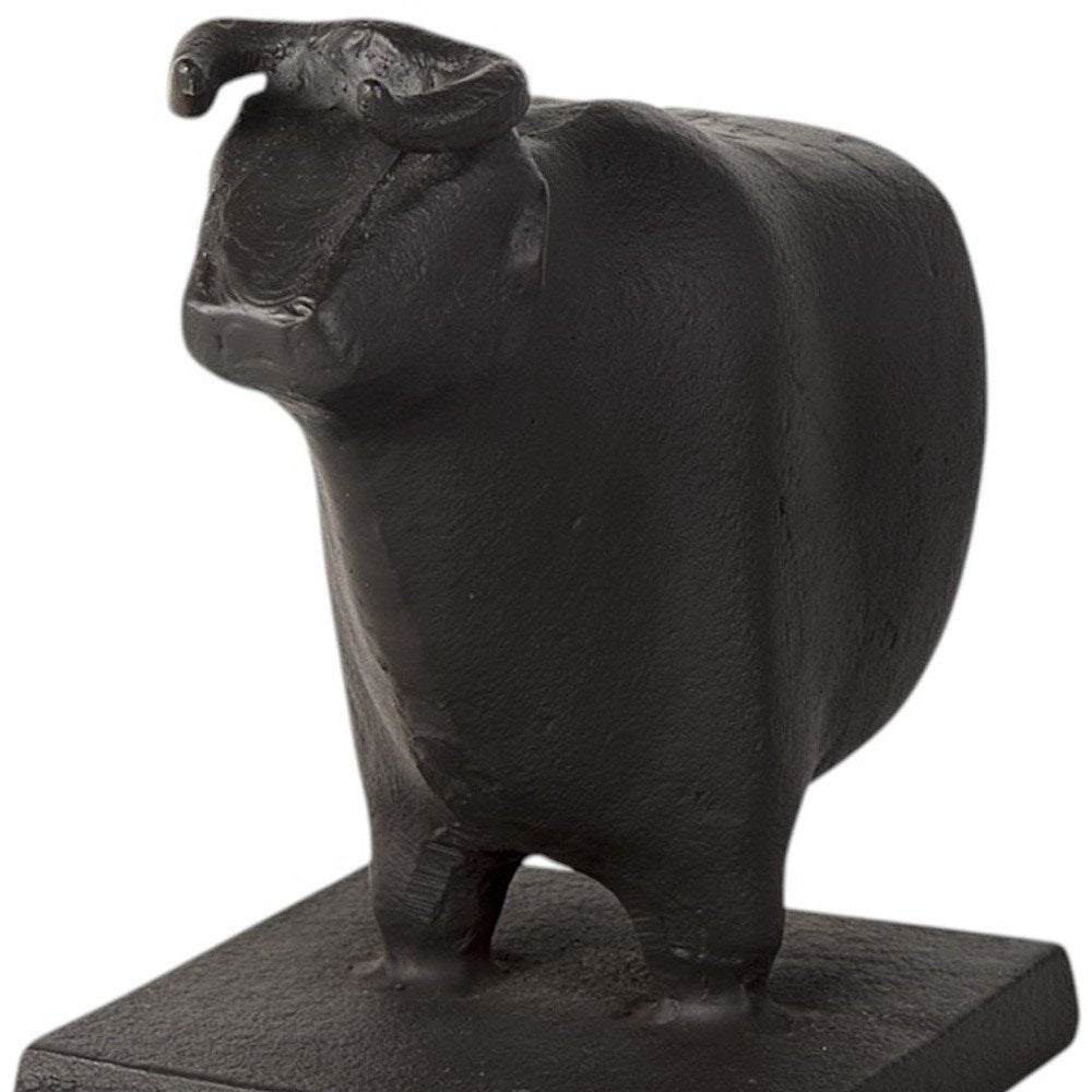 Set of Two 7" Black Fabric Bull Decorative Bookends HomeRoots