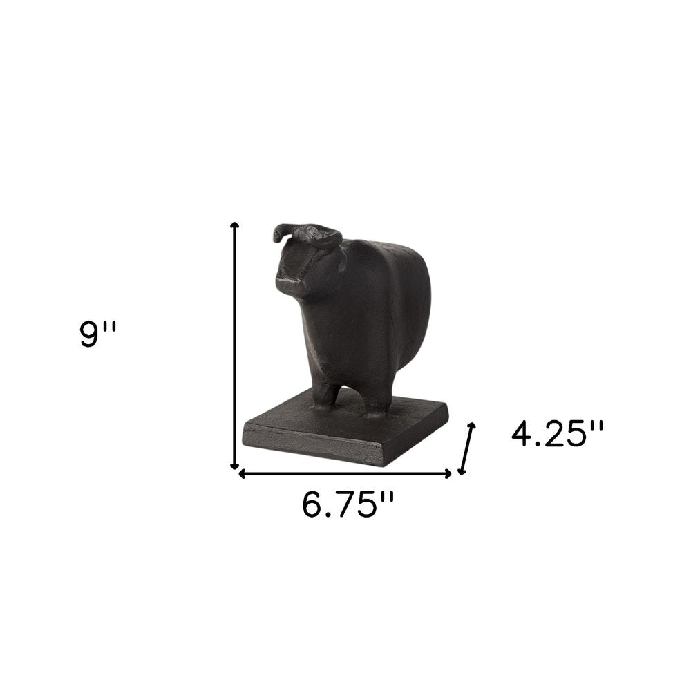 Set of Two 7" Black Fabric Bull Decorative Bookends HomeRoots