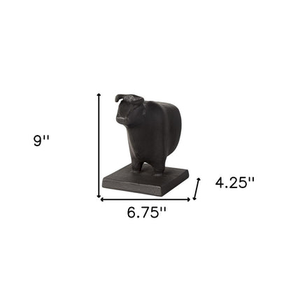 Set of Two 7" Black Fabric Bull Decorative Bookends HomeRoots