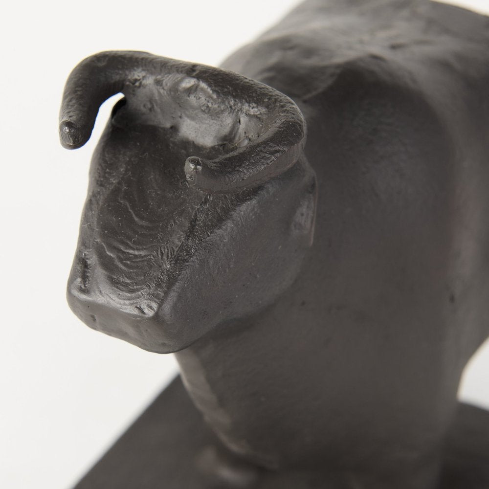 Set of Two 7" Black Fabric Bull Decorative Bookends HomeRoots